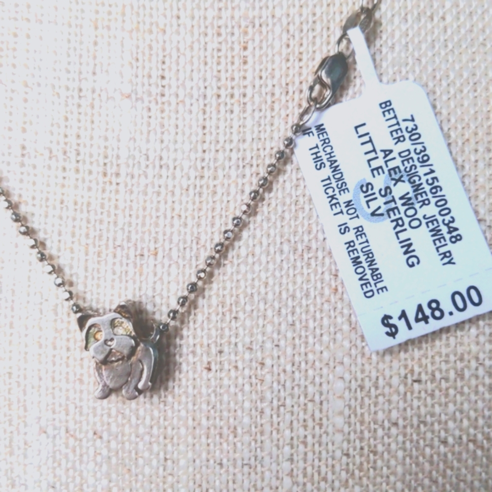 Alex Woo Sterling Silver Pendant.  NWT, Yorkie Dog, 16" Beaded Chain. Boxed